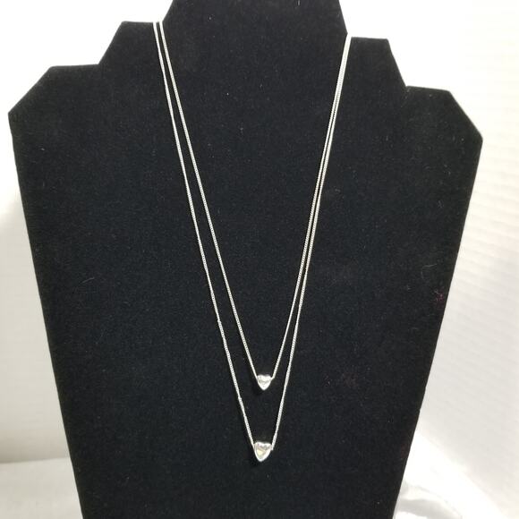 Lc 16" silver tone double strand two hearts 1.1354 - Picture 1 of 10